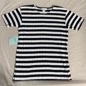 Metro Black and White Striped Short Sleeve Tee